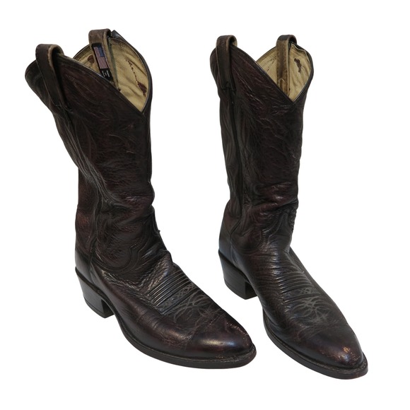 Dan Post Cowboy Western Boots‎ Brown Leather Detailed Stitching Men's Size 9.5D - Picture 2 of 14